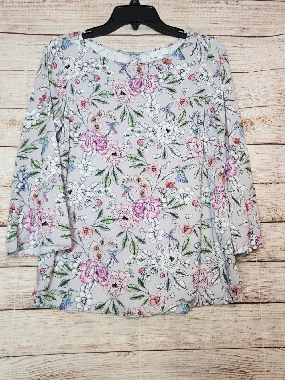 J. Jill Hummingbird Floral Printed Satin Top Bell Sleeve Minimalist Garden XS